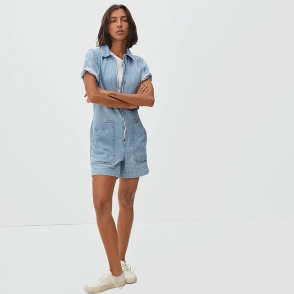 Everlane The Denim Short Coverall Overall Romper - Picture 15 of 15